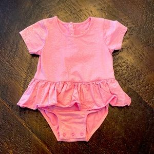 EGG 12M pink and silver baby girls onesie with ruffle "skirt". Like new.